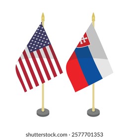 usa america and slovakia pole flag flat vector design 