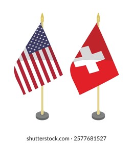 usa america and switzerland pole flag flat vector design 