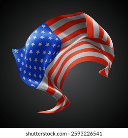 USA, America, vector 3d flag with waves on a black background