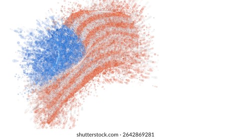 USA, America, vector 3d flag with a splash of paint dots, explosion of colored dots