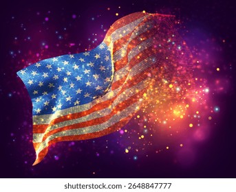 USA, America, vector 3d flag with a splash of paint dots, explosion of colored dots