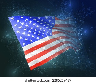 USA, America,  vector flag, virtual abstract 3D object from triangular polygons on a blue background