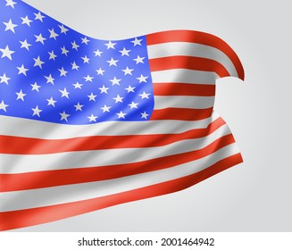 ee.uu., américa, bandera vectorial con olas y curvas ondeando en el viento sobre un fondo blanco.