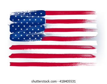 USA American colorful brush strokes painted national country flag icon. Painted texture.
