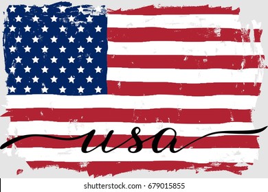 USA american flag america grunge paint hand drawn handwritten script text vector.