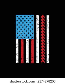 USA American Flag Baseball Team T-shirt, Distressed Texture Sports Game Red Blue Stitch Sewing Thread Vector Design Template