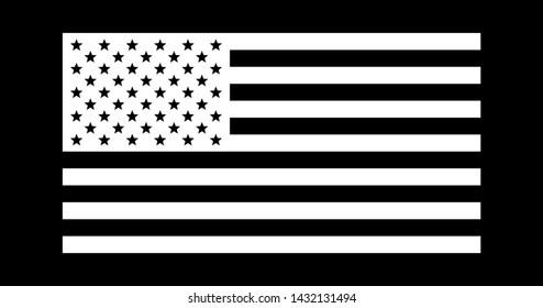 USA American flag, black and white, vector illustration.