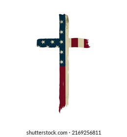 USA American Flag Cross Christian Religious Patriotic Vector