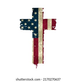 USA American Flag Cross Christian Religious Patriotic Vector