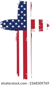USA American Flag Cross Christian Religious Patriotic Vector