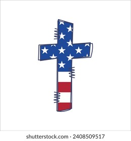 USA American Flag Cross Christian Religious Patriotic symbol. Stock vector illustration isolated