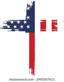 USA American Flag Cross Christian Religious Patriotic Vector illustration