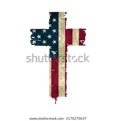 USA American Flag Cross Christian Religious Patriotic Vector