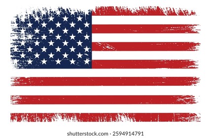 The USA American flag grunge cracked distressed dirty old worn and has red and white stripes and white stars on a blue color, the United States of America flag vector illustration