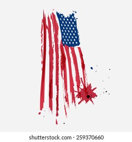 USA American Flag Grunge In Water Color Style With A Splash Of Color. Vector.