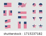 USA American Flag Icon Different Shapes Flat Vector Set