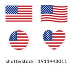 usa american flag icon wave circle and heart shape