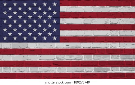USA, American  flag on brick textured background