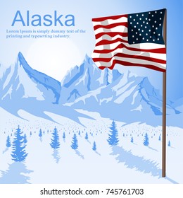 Usa American flag stars and stripes on mount Alaska background