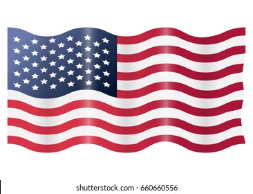 USA American flag waving. Vector illustration isolated on white background.