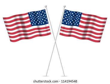 USA American flags on staff poles. 