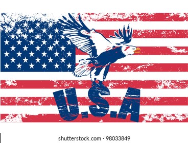 USA American grunge flag with eagle. Vector.