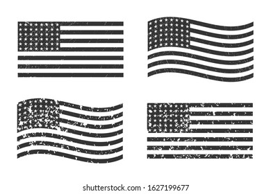 USA American grunge flag set, dark gray isolated on white background, vector illustration.  EPS10.