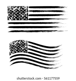 USA American grunge flag set, black isolated on white background, vector illustration.