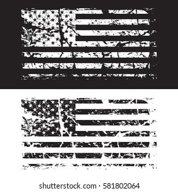 USA American Grunge Flag Set, Black And White, Vector Illustration.