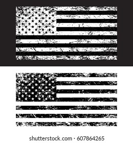 USA American grunge flag set, black and white, vector illustration.