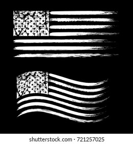 USA American grunge flag set, white isolated on black background, vector illustration.