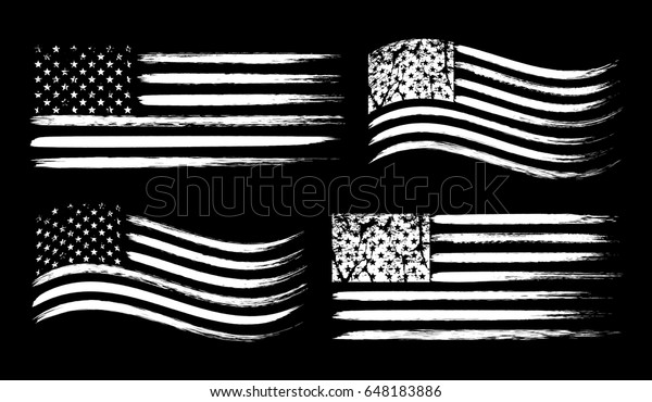 黒い背景に米国のグランジ国旗セット ベクターイラスト のベクター画像素材 ロイヤリティフリー