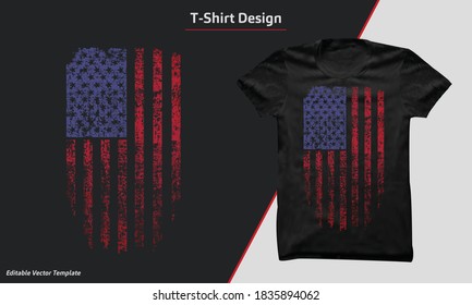 USA American grunge flag T-shirt. vector vintage colorful illustration of American flag.