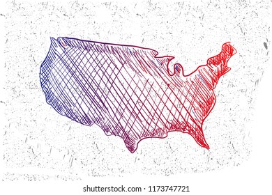 USA American hand drawn sketch flag set, black and gradient isolated on white background, vector illustration.