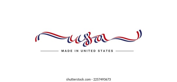 usa, american, made, made in usa, united states, manufactured, brand, certificate, guarantee, product, high, premium, quality, blue, white, red, flag, ribbon, handwritten, calligraphic, lettering, typ - Shutterstock ID 2257493673