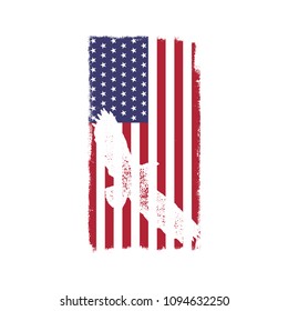 USA American National Flag in disstressed white style. Vintage design with eagle. Perfect for T-Shirt, poster, cards. America symbol. Stock vector illustration isolated on white background.