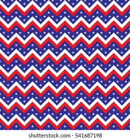 USA American United States flag colored seamless chevron pattern vector geometric design with stars and stripes