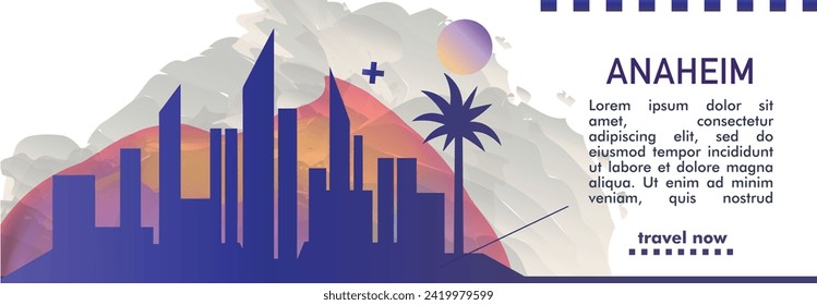 USA Anaheim city banner with abstract shapes of skyline, cityscape, landmark. US California state travel vector horizontal illustration layout for brochure, website, page, presentation, header, footer