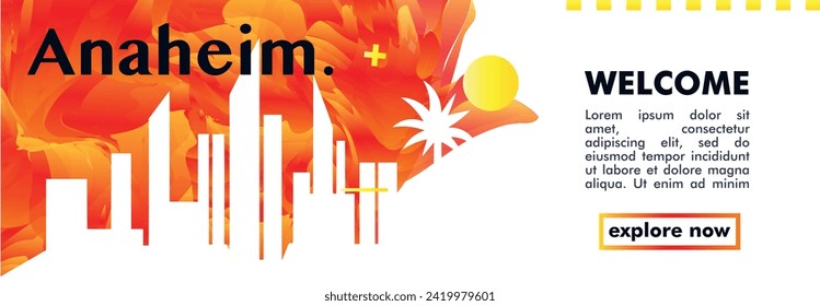 USA Anaheim city banner with abstract shapes of skyline, cityscape, landmark. US California state travel vector horizontal illustration layout for brochure, website, page, presentation, header, footer