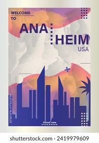 USA Anaheim city poster with abstract skyline, cityscape, landmark and attraction. US California state travel vector illustration layout for vertical brochure, website, flyer, presentation