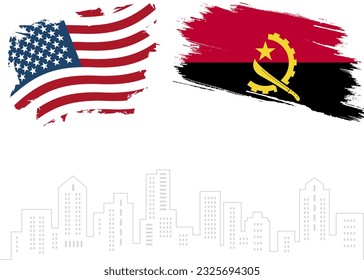 USA and Angola  Vector Flag with the background of Buildings. Vector Illustration