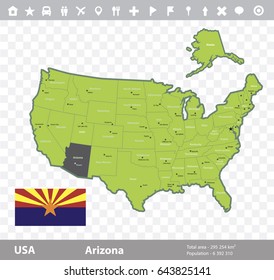 USA Arizona  state map and flag vector image