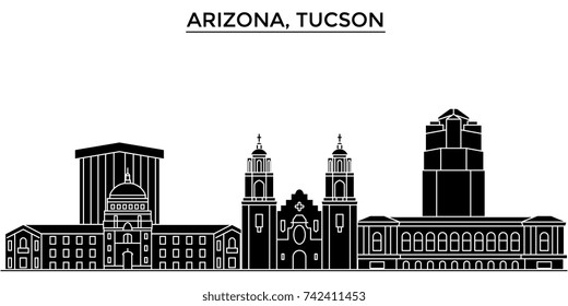 Usa, Arizona Tucson architecture vector city skyline, travel cityscape with landmarks, buildings, isolated sights on background