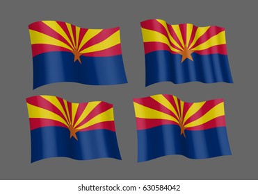USA Arizona vector flags. A set of 5 wavy 3D flags created using gradient meshes. Design Element. Isolated on gray background.