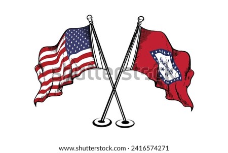 USA and Arkansas flag vector. Vector flag of USA and Arkansas.