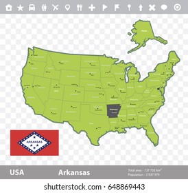 USA Arkansas state map and flag vector image