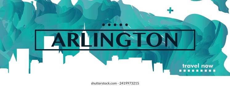 USA Arlington city banner with abstract shapes of skyline, cityscape, landmark. US Texas state travel vector horizontal illustration layout for brochure, website, page, presentation, header, footer