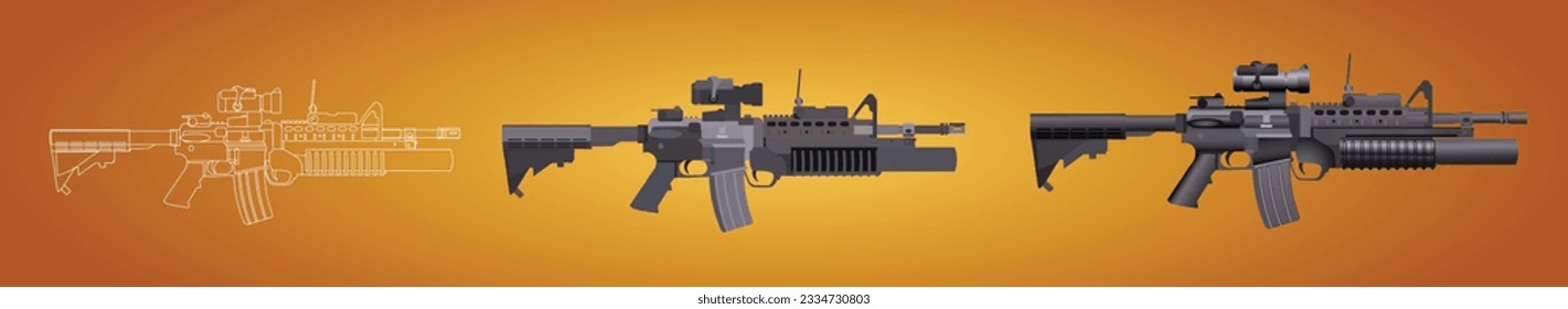 USA Army Gun vector design outline vector realistic set 