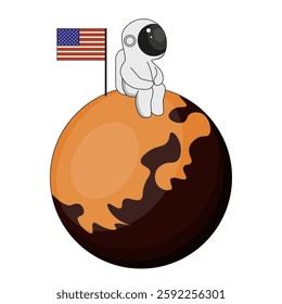 USA Astronaut on the Mars isolated white background. Cosmic vector illustration for t-shirt print science banner poster placard cover template design. EPS 10