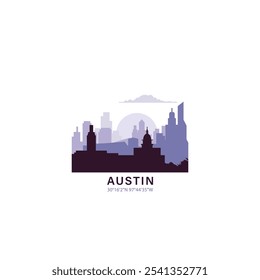 USA Austin logo with skyline, cityscape retro vector icon. United States of America, Texas city horizon, facade, travel logotype